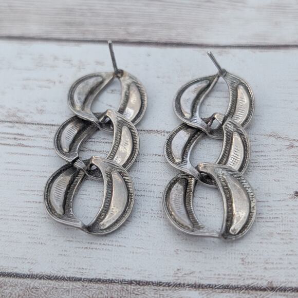 Vintage Earrings for Pierced Ears Brown Tones Linking Circles - Picture 8 of 9